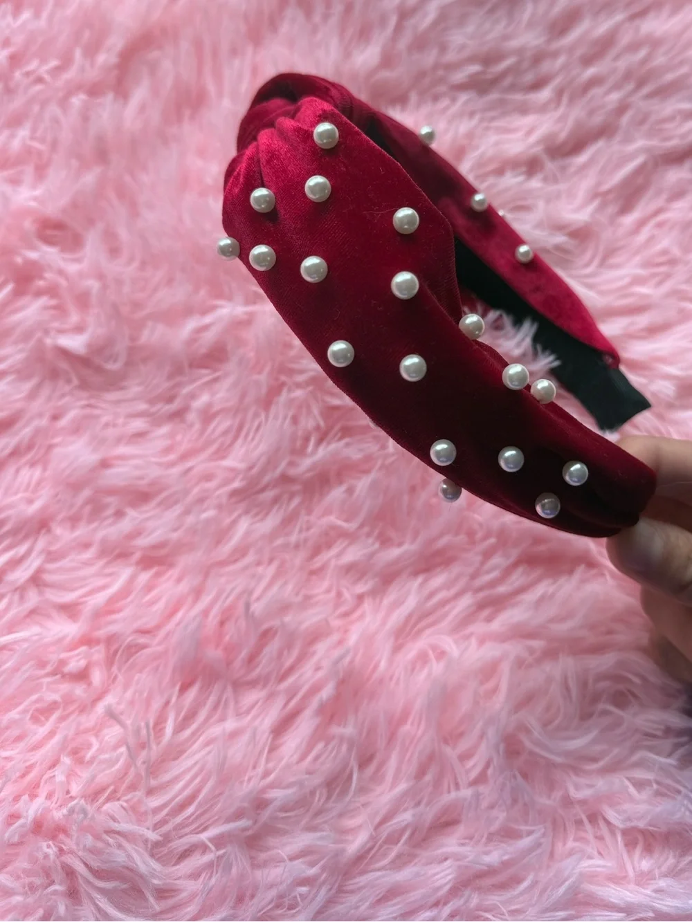 Francesca's Red Velvet Pearl Knotted Headband